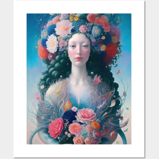 Renaissance mermaid with flowers Posters and Art